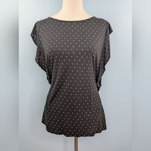 LOFT Outlet Womens Black Polka Dot Scoop Neck Flutter Short Sleeve Top Large